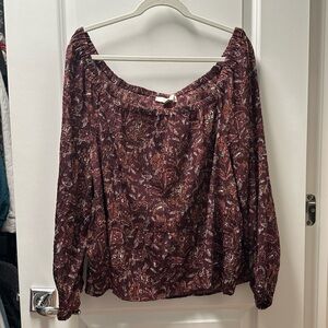 LOFT Burgundy Floral Blouse